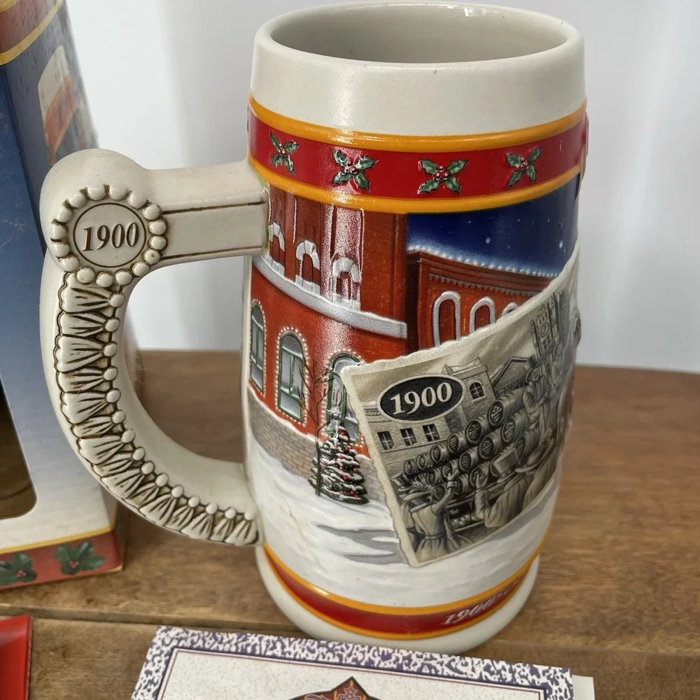 Budweiser 1999 Holiday Stein Mug 20th Anniversary Clydesdales Box‎ And COA